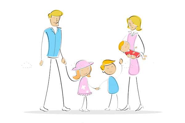 Illustrated Mother, Father and 3 Children